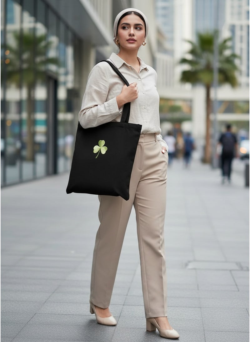 حقيبة قماشية، حقيبة يد كبيرة السعة، حقيبة كتف - أسود - Image 5