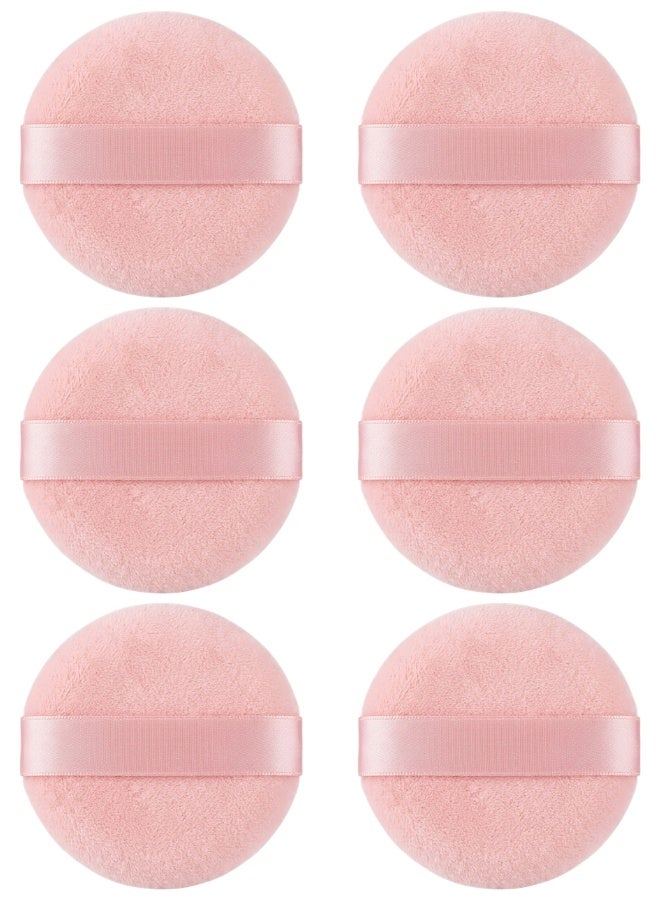 6 Pieces Cotton Makeup Powder Puffs 8 cm – Soft Round Face and Body Powder Puffs for Loose Powder, Pressed Powder, Foundation, BB Cream, Blush and Cushion Makeup, Washable and Reusable Cosmetic Sponges - Pink - Image 1