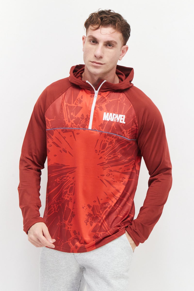 DIFUZED Marvel x Difuzed Men Hooded Graphic Print Long Sleeves Sweatshirt, Red - Image 1