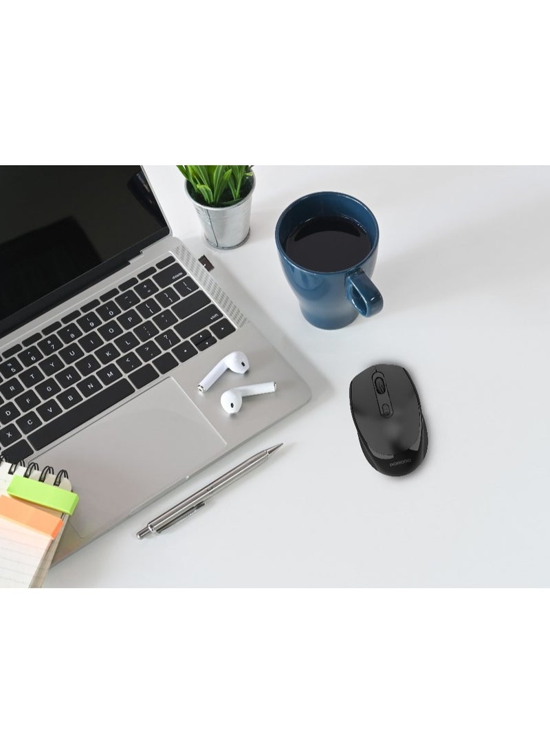 Dual Mode Wireless Mouse 1600 DPI with Bluetooth V5.4 / Plug & Play / Ergonomic Design / Adjustable DPI / 10m Range Max- Black