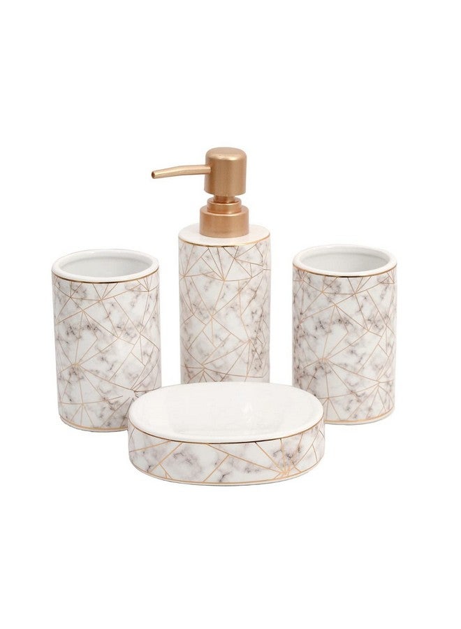 Skywalk Ceramic Bathroom Set of 4 Pcs - Soap Dispenser, Beaker/Tumbler, Soap Dish, Brush Holder for Bathroom Decor and Home Gift Set