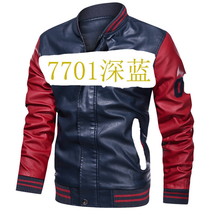 Fleece-Lined Motorcycle Leather Jacket Trendy Youth Baseball Uniform Embroidered Leather Jacket 2021 Leather Coat For Men - Image 1