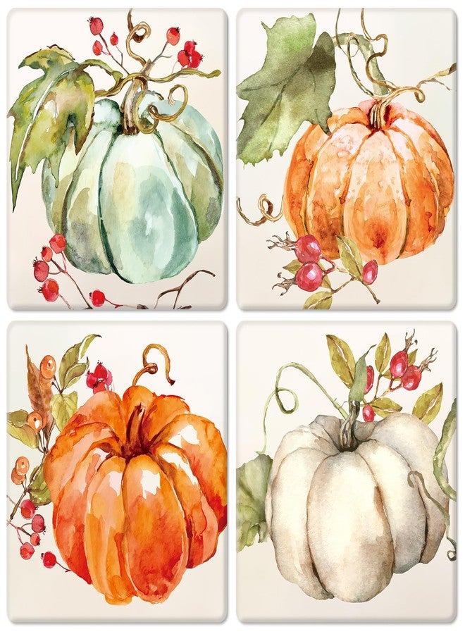 وولاين قاعدة أكواب مربعة الشكل من السيراميك الطبيعي الماص للماء، بتصميم يقطين مائي، من Whaline، مثالية لفصل الخريف وعيد الشكر. مناسبة للأكواب والأكواب المنزلية والمطبخية والمكتبية ولوازم الحفلات، 4 قطع - Image 1