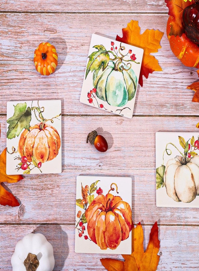 وولاين قاعدة أكواب مربعة الشكل من السيراميك الطبيعي الماص للماء، بتصميم يقطين مائي، من Whaline، مثالية لفصل الخريف وعيد الشكر. مناسبة للأكواب والأكواب المنزلية والمطبخية والمكتبية ولوازم الحفلات، 4 قطع - Image 5