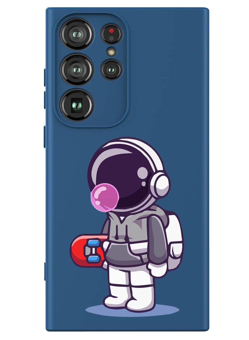 Theodor Protective Slim Fit Case Liquid Silicone Cover with Full Body Protection Anti-Scratch Shockproof Case For Samsung Galaxy S24 Ultra (Blue) - Astronaut holding skateboard - Image 1