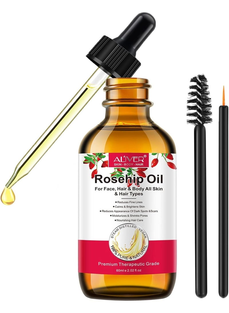 ALIVER Rosehip Oil 60ml, 100% Pure Rosehip seed Oil for Face with Vitamin C, Cold Pressed Rose hip Oil Organic for Stretch Marks,Hair,Skin,Fine Lines & Wrinkles - Image 3