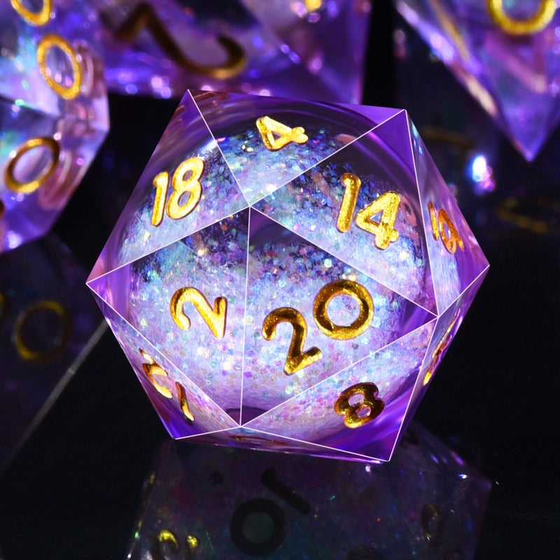 AUSTOR Liquid Core Resin DND Dice Sharp Edge Polyhedral Dice 7Die DND Dice Set Quicksand Handmade Resin Dice for Dungeons and Dragons RPG MTG Table Games Violet - Image 2