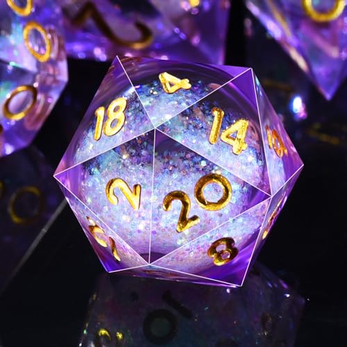 AUSTOR Liquid Core Resin DND Dice Sharp Edge Polyhedral Dice 7Die DND Dice Set Quicksand Handmade Resin Dice for Dungeons and Dragons RPG MTG Table Games Violet - Image 1