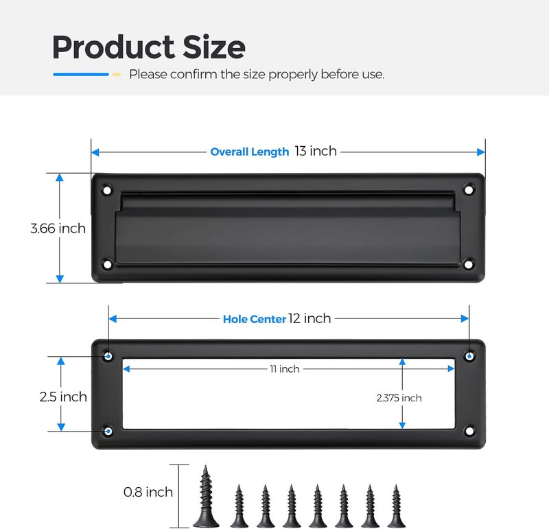 Ravinte Hardware Door Mail Slot 13" Solid Brass Mail Slot for Front Door with Solid Brass Internal Frame, Matte Black - Image 2