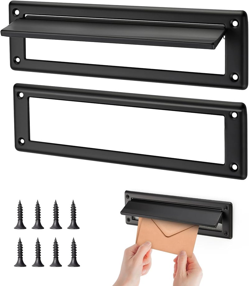 Ravinte Hardware Door Mail Slot 13" Solid Brass Mail Slot for Front Door with Solid Brass Internal Frame, Matte Black - Image 1
