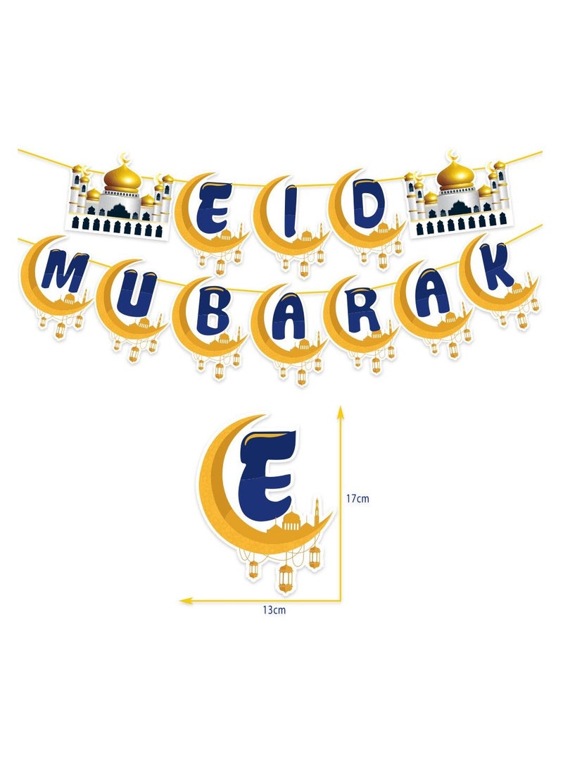Party Propz Party Propz Eid Mubarak Decoration - Banner and Balloons - Gold and Blue (set of 21)  - Image 2