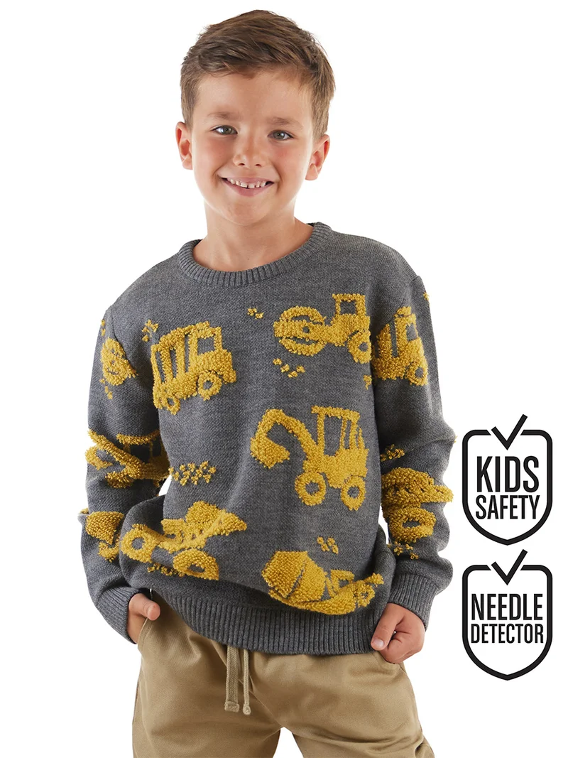 ج&مشب كنزة صوفية للأطفال بتصميم أدوات البناء لون فحمي