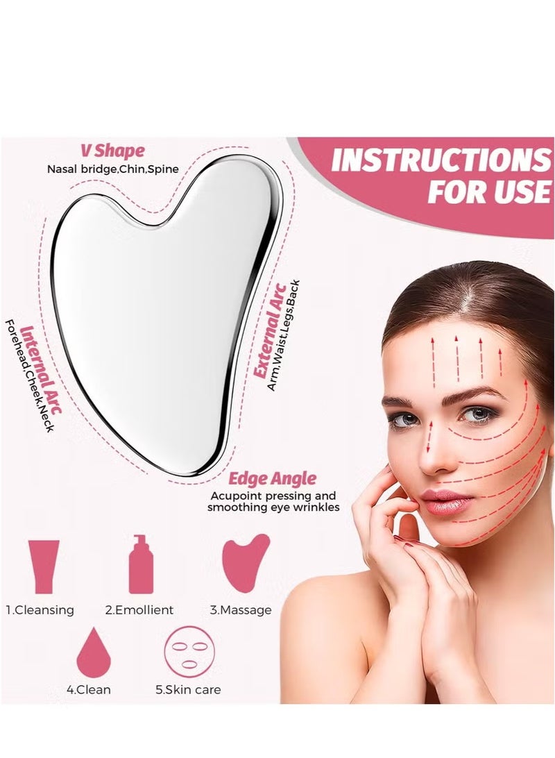 Loquat Gua Sha Facial Tool, Stainless Steel GuaSha Face Lift Massage Beauty Metal Skin Care Board Scraping Self Skincare Lymphatic Drainage Massager Lift Anti-Aging  Wrinkles Jawline Exerciser Tools - Image 5