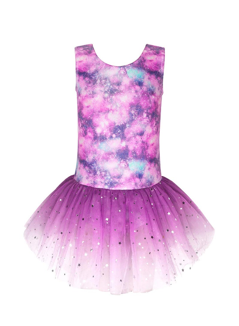 EQSJIU EQSJIU Gymnastics leotards skirted dresses ballet tutu tulle skirts for girls Purple 3t 4t cloud galaxy dance gradients colorful multicolored stars sequins sparkles