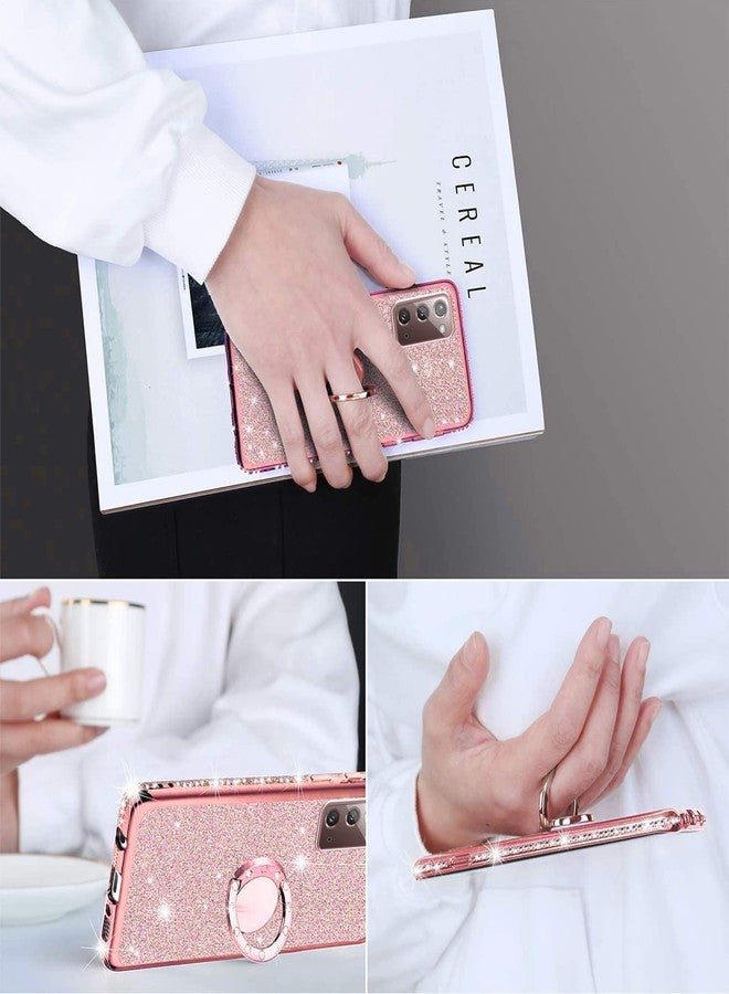 Easyscen for Galaxy Note 20 Case with Ring Stand Lanyard Strap, Cute Bling Shiny Glitter Girly Women Drop Protection Shockproof 2-Layer Protective Phone Cover for Samsung Note 20 5G - Rose Gold - Image 4
