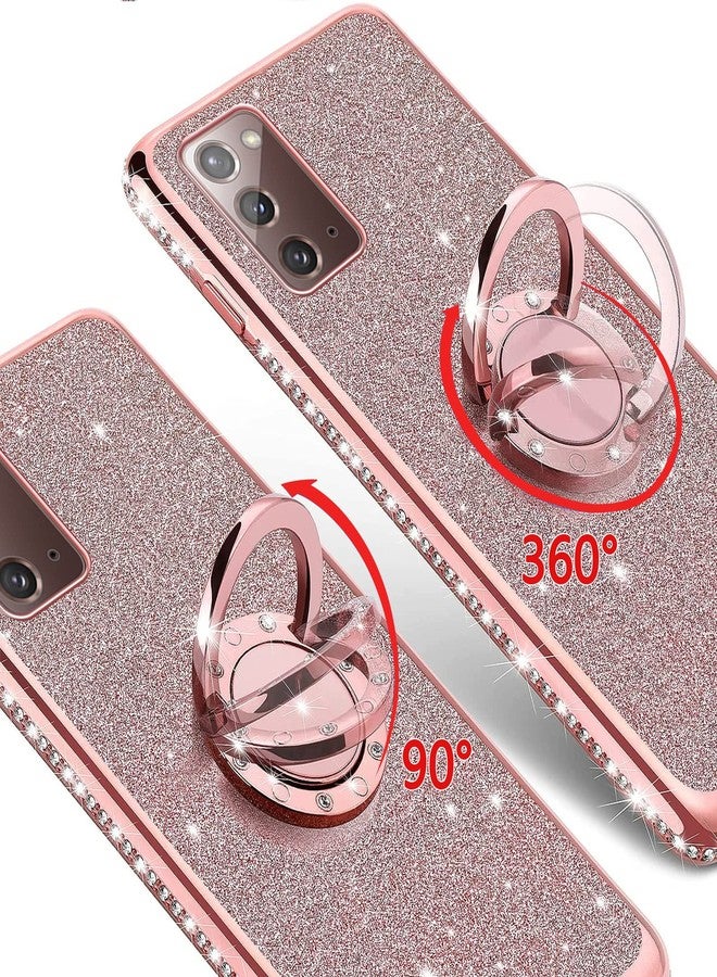 Easyscen for Galaxy Note 20 Case with Ring Stand Lanyard Strap, Cute Bling Shiny Glitter Girly Women Drop Protection Shockproof 2-Layer Protective Phone Cover for Samsung Note 20 5G - Rose Gold - Image 5