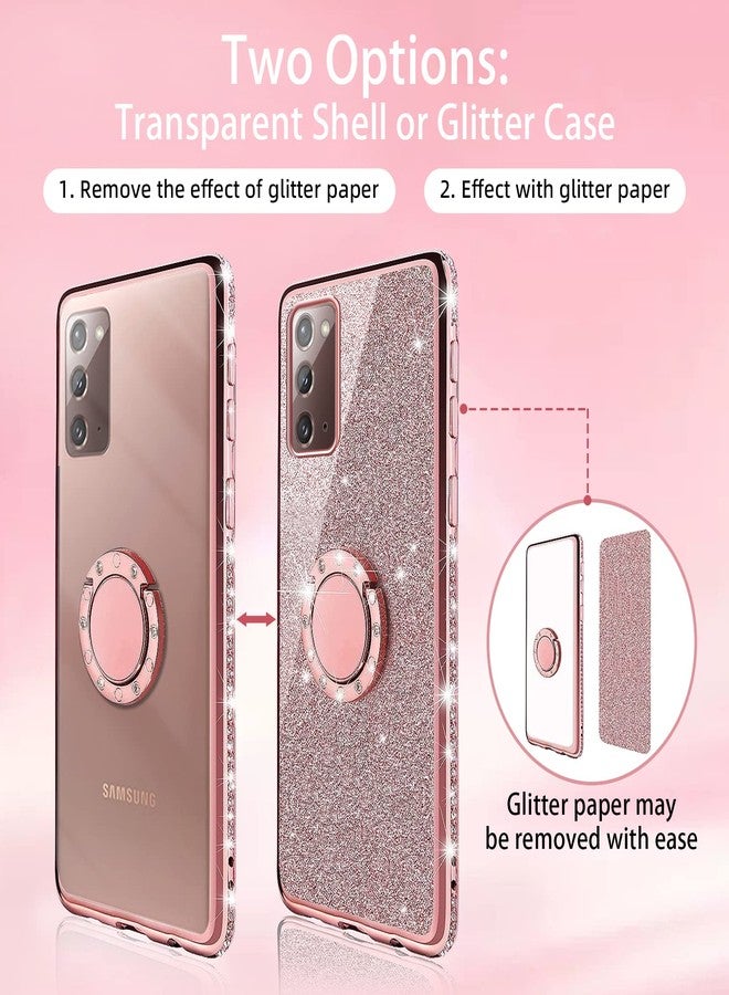 Easyscen for Galaxy Note 20 Case with Ring Stand Lanyard Strap, Cute Bling Shiny Glitter Girly Women Drop Protection Shockproof 2-Layer Protective Phone Cover for Samsung Note 20 5G - Rose Gold - Image 3