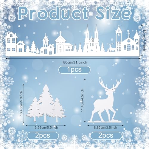 Colingmill 32 Inch Christmas Tabletop Decoration Wooden Christmas Themed White Church Xmas Tree and Elk Signs Farmhouse Centerpiece Decor for Home Kitchen Table Shelf Decor - Image 3