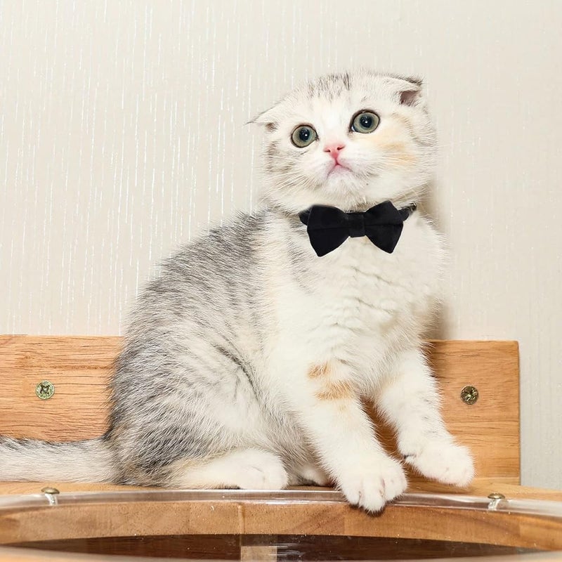 Sliverdew 2 Pcs Velvet Cat Collar with Bell and Bowtie, Adjustable Breakaway Cat Collars Kitten Small Puppy Safety Bow Tie Solid Wedding Basic Color Cat Bow Tie Collar - Image 4