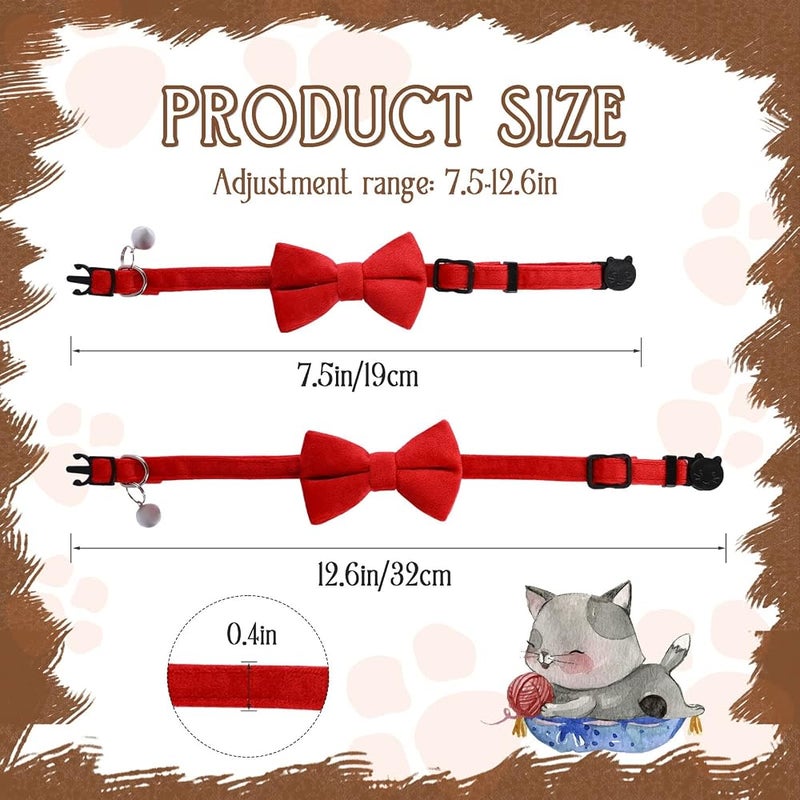 Sliverdew 2 Pcs Velvet Cat Collar with Bell and Bowtie, Adjustable Breakaway Cat Collars Kitten Small Puppy Safety Bow Tie Solid Wedding Basic Color Cat Bow Tie Collar - Image 2