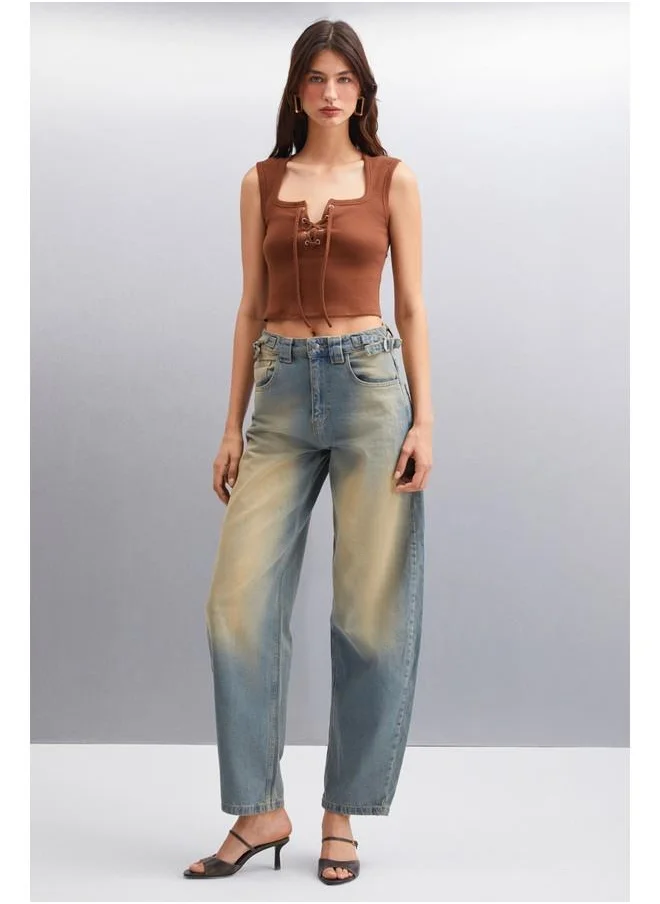 GRIMELANGE Grimelange Paolina Women's Crop Brown Blouse