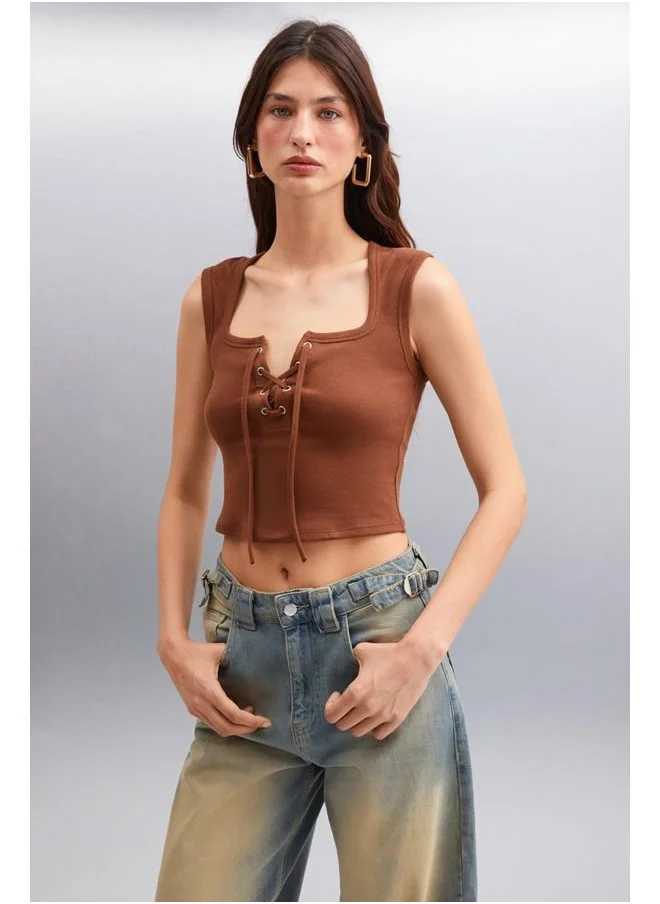 GRIMELANGE Grimelange Paolina Women's Crop Brown Blouse
