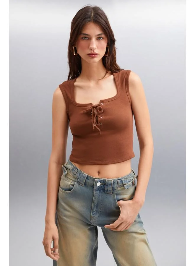 GRIMELANGE Grimelange Paolina Women's Crop Brown Blouse