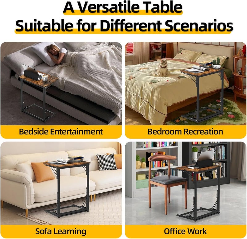 MOXYOY C-Shaped Side Table,Foldable Laptop Table,Sturdy Steel Frame Base Support,Easy to Assemble,Suitable for Living Room,Bedroom,Bathroom,Balcony, Rustic Brown - Image 5