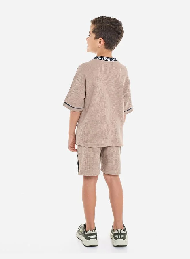 فكتور اند جين Victor And Jane Boys Brown Textured Knit T-Shirt and Shorts Set
