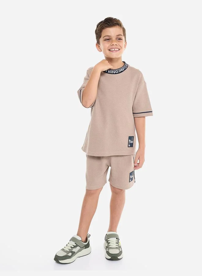 فكتور اند جين Victor And Jane Boys Brown Textured Knit T-Shirt and Shorts Set