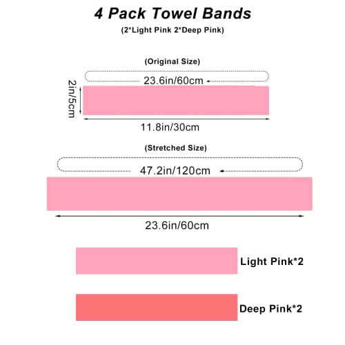 Matenf 4 Pack Towel Bands, Towel Bands for Beach Chair, Rubber Towel Clips for Pool Chair, Must Haves Beach & Cruise Accessories, Towel Holder for Cruise Chairs, Alternatives for Towel Clips, Pink - Image 2
