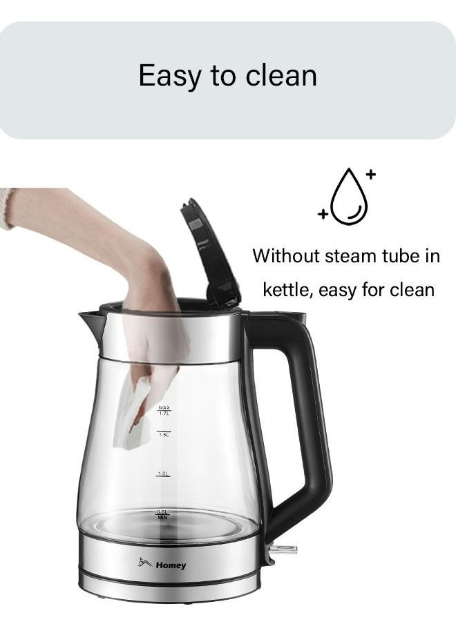 Homey Homey Glass Electric Kettle: Fast, Safe, and Stylish! Boil 1.7L of water with auto shutoff & boil dry protection. Perfect for tea and coffee.  - Image 5