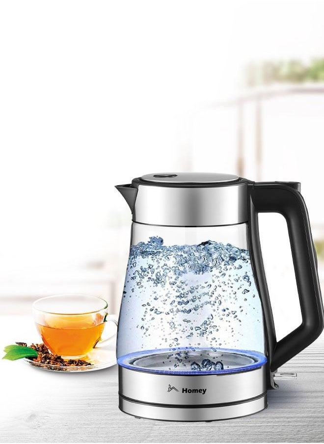 Homey Homey Glass Electric Kettle: Fast, Safe, and Stylish! Boil 1.7L of water with auto shutoff & boil dry protection. Perfect for tea and coffee.  - Image 2