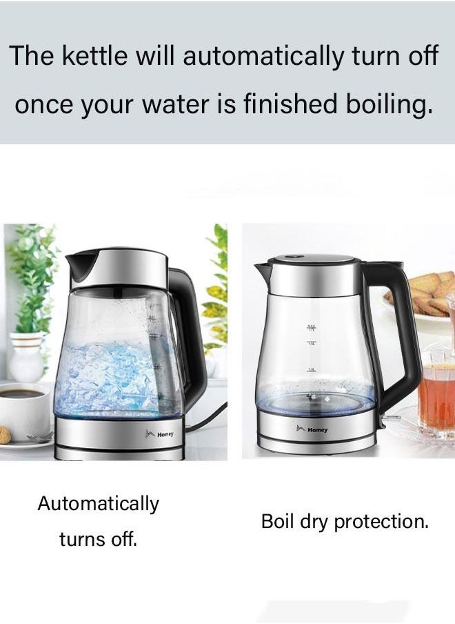 Homey Homey Glass Electric Kettle: Fast, Safe, and Stylish! Boil 1.7L of water with auto shutoff & boil dry protection. Perfect for tea and coffee.  - Image 3