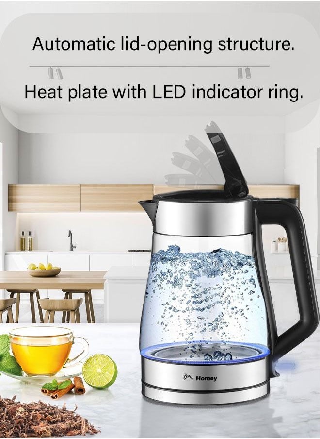 Homey Homey Glass Electric Kettle: Fast, Safe, and Stylish! Boil 1.7L of water with auto shutoff & boil dry protection. Perfect for tea and coffee.  - Image 4