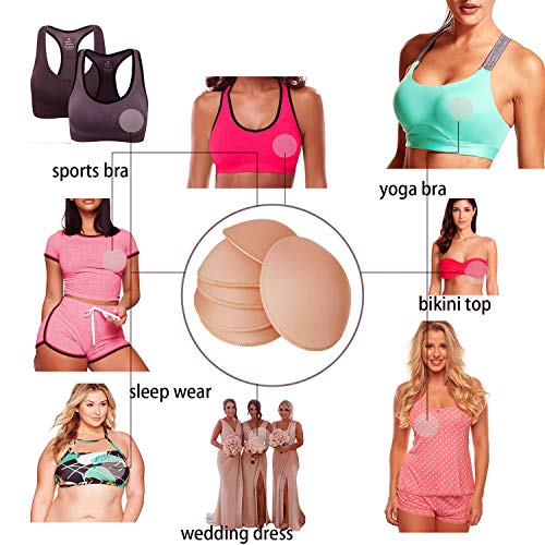 WMugthome 3 pairs C/D/DD Cup Round Soft Bra Inserts Pads Removable for Sport Bra Cups insert and Bikini Top Swimsuit Inserts (D CUP, Beige) - Image 5