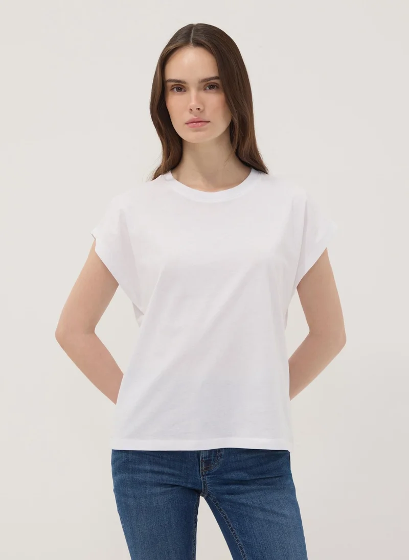 او في اس OVS White Pure Cotton Short-Sleeve T-Shirt, Regular Fit