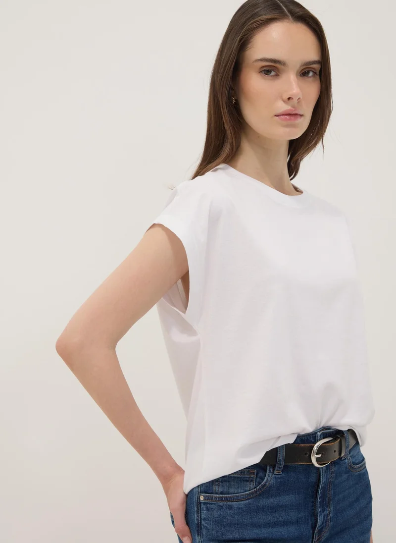 Ovs  OVS White Pure Cotton Short-Sleeve T-Shirt, Regular Fit for Women | Best Price UAE