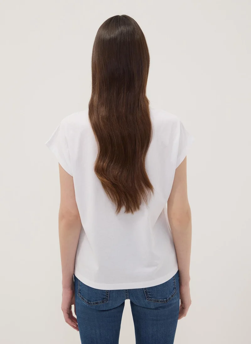 Ovs  OVS White Pure Cotton Short-Sleeve T-Shirt, Regular Fit for Women | Best Price UAE
