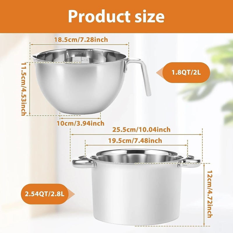 predolo Double Boiler Pot Set Mixing Bowl Temperature Resistant Melting Chocolate - Image 2