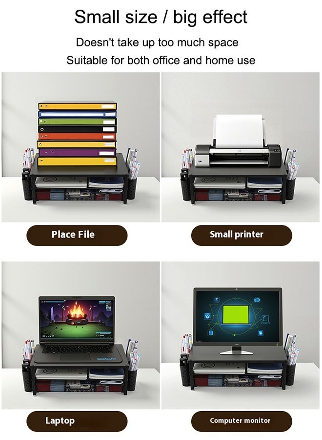 Desk Organizer and Accessories, 2-Tier Computer Monitor Stand Riser with Drawer and 2 Pen Holders, Laptop Stand, for Office Supplies, Black - Image 5