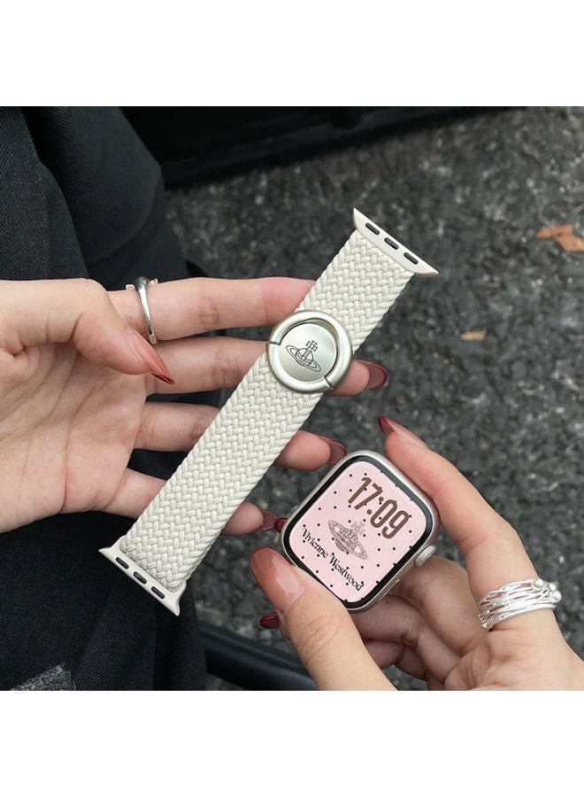 For Apple Watch Series11/10 (42mm) Strap Saturn Magnetic Ring Woven Nylon Women's High-End Style - Image 3