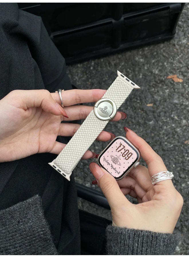 For Apple Watch Series11/10 (42mm) Strap Saturn Magnetic Ring Woven Nylon Women's High-End Style - Image 1