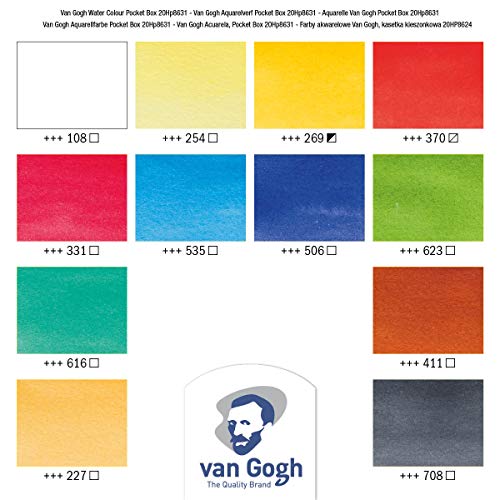 Van Gogh Watercolor Paint Set, Plastic Pocketbox, 12-Half Pan General Selection - Image 3