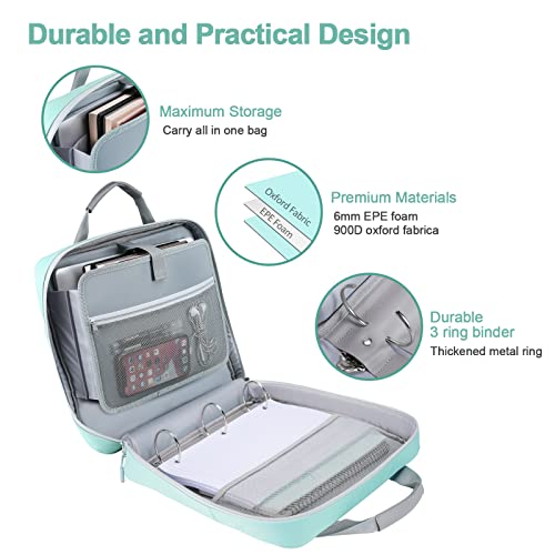 Losong 3 Ring Zipper Binder 2 Inch with Shoulder Strap 500 Sheet Capacity MultiPockets for School and Office Binder Organizer Compatible with 13Inch MacBookTablet Patent Design Light Blue - Image 3
