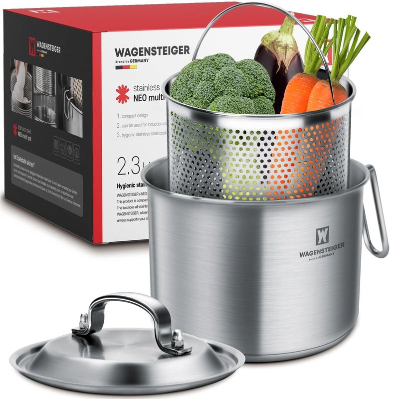 WAGENSTEIGER Stainless Steel Vegetable Egg Steamer Pot Saucepan Pasta Stovetop Cooker with Perforated Basket, Small Sized for Single or Double Servings (2.3Liter / 2.43Quarts) - Image 5