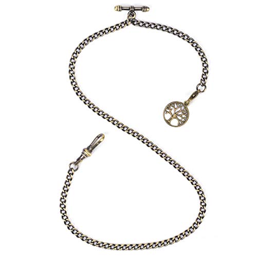 ManChDa Albert Chain Pocket Watch with Life Tree Pendant, Curb Link T-bar Fob for Men (Bronze) - Image 1