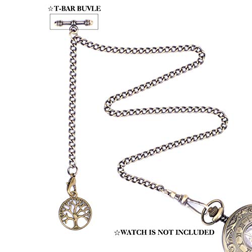 ManChDa Albert Chain Pocket Watch with Life Tree Pendant, Curb Link T-bar Fob for Men (Bronze) - Image 2
