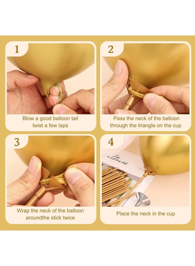 PP OPOUNT 35 PCS Balloon Sticks, 12.6 inches Gold Balloon Sticks with Cups, Plastic Balloon Sticks for Birthday, Party, Anniversary, Wedding Decoration, Balloon Sticks for Centerpieces - Image 3