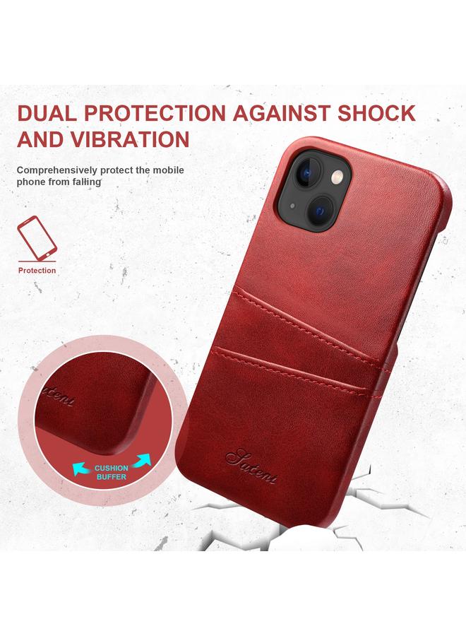 Suteni Case For iPhone 14 Calf Texture Card Slots Phone Case - Image 3